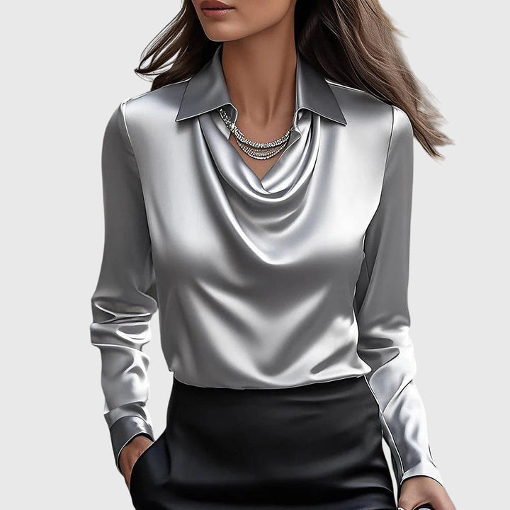 Astrella | Chic Blouse with Luminous Finish and Pleated Neck Detail