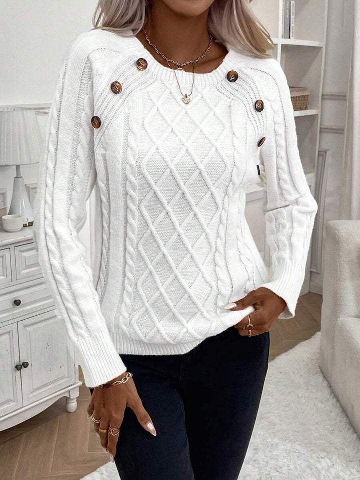 ASTRELLA – Ladies’ Button-Detail Cable Knit Jumper