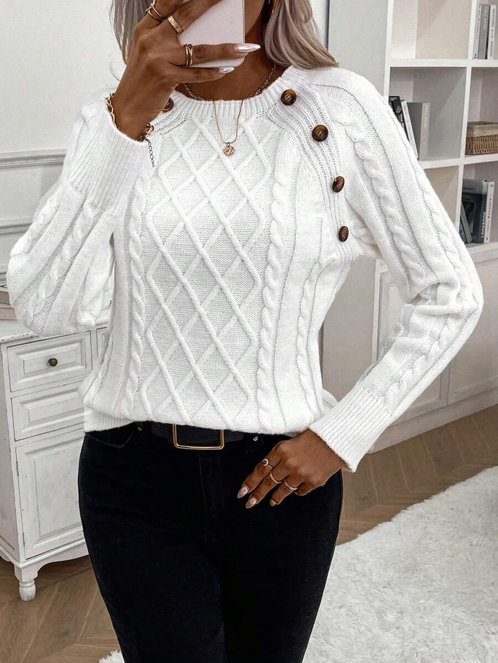 ASTRELLA – Ladies’ Button-Detail Cable Knit Jumper