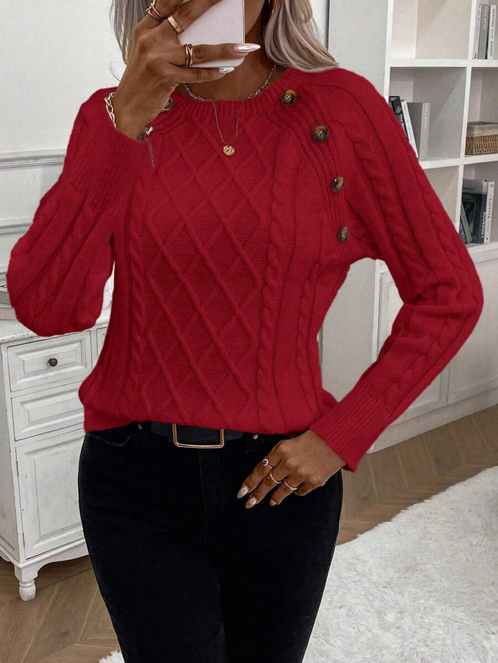 ASTRELLA – Ladies’ Button-Detail Cable Knit Jumper
