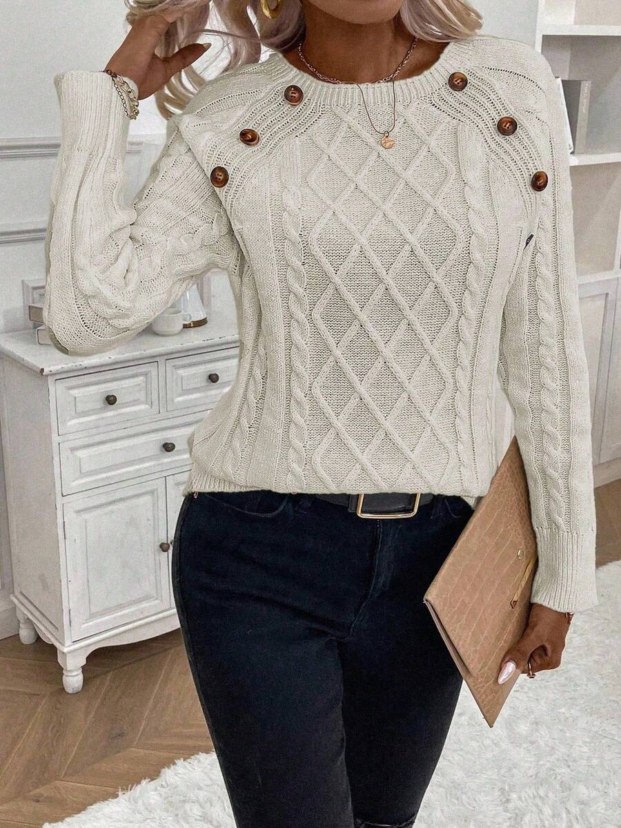 ASTRELLA – Ladies’ Button-Detail Cable Knit Jumper