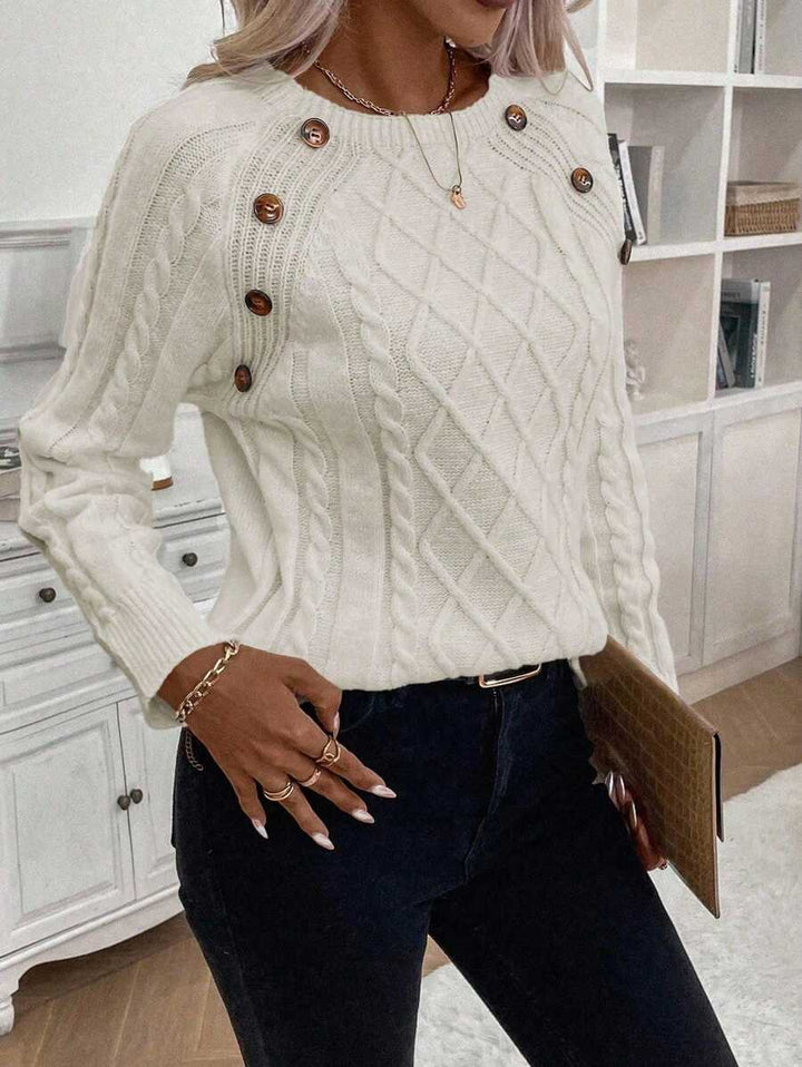 ASTRELLA – Ladies’ Button-Detail Cable Knit Jumper