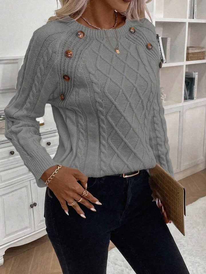 ASTRELLA – Ladies’ Button-Detail Cable Knit Jumper