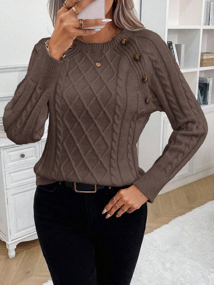 ASTRELLA – Ladies’ Button-Detail Cable Knit Jumper