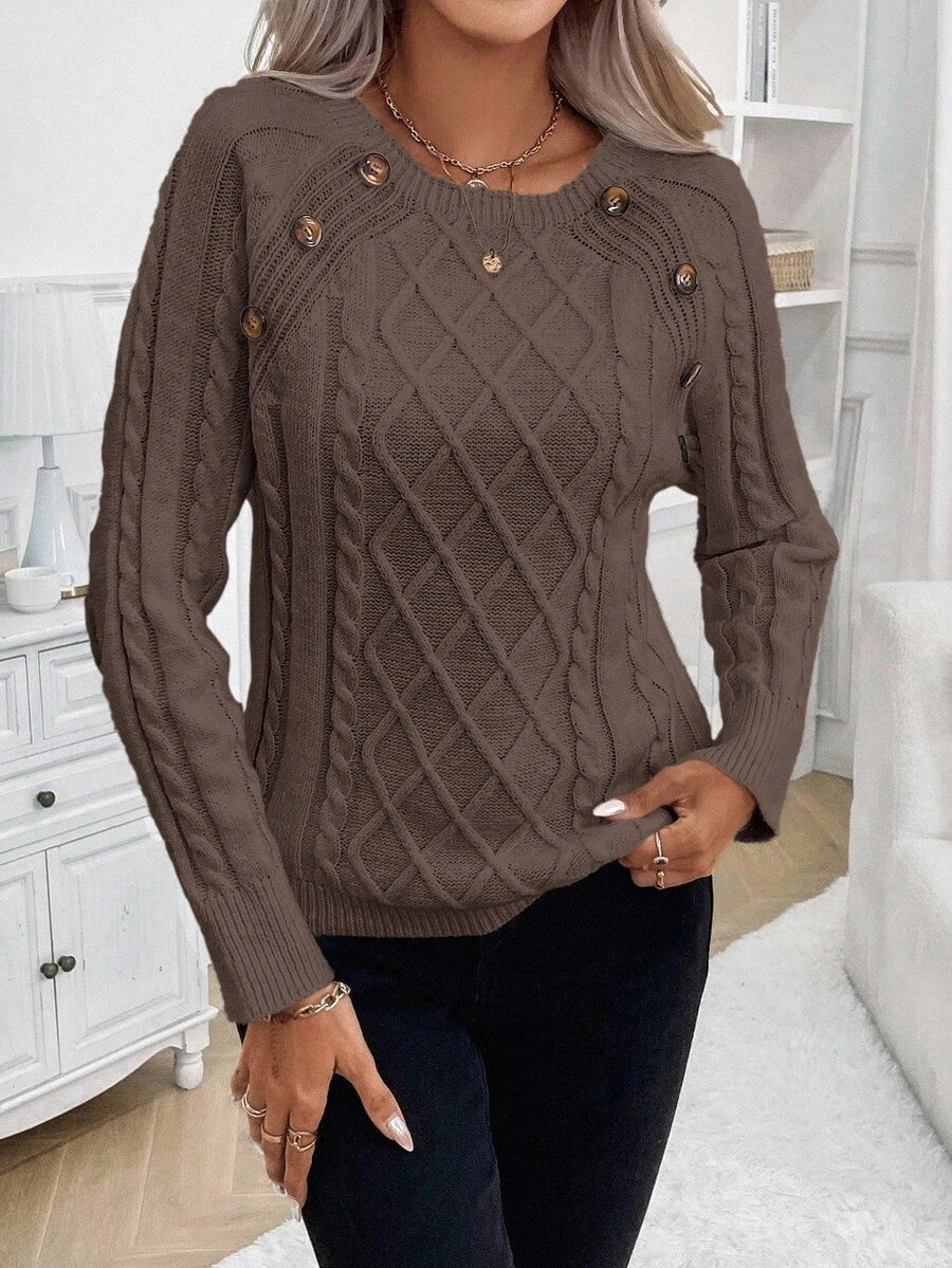 ASTRELLA – Ladies’ Button-Detail Cable Knit Jumper