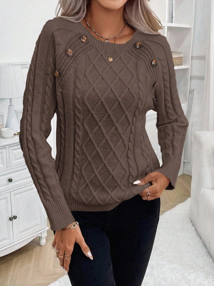 ASTRELLA – Ladies’ Button-Detail Cable Knit Jumper