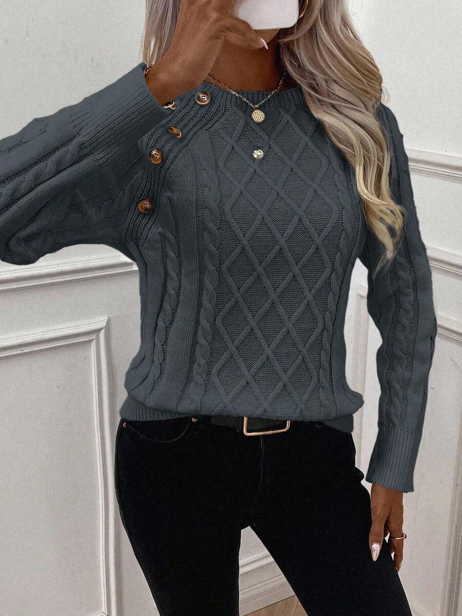 ASTRELLA – Ladies’ Button-Detail Cable Knit Jumper