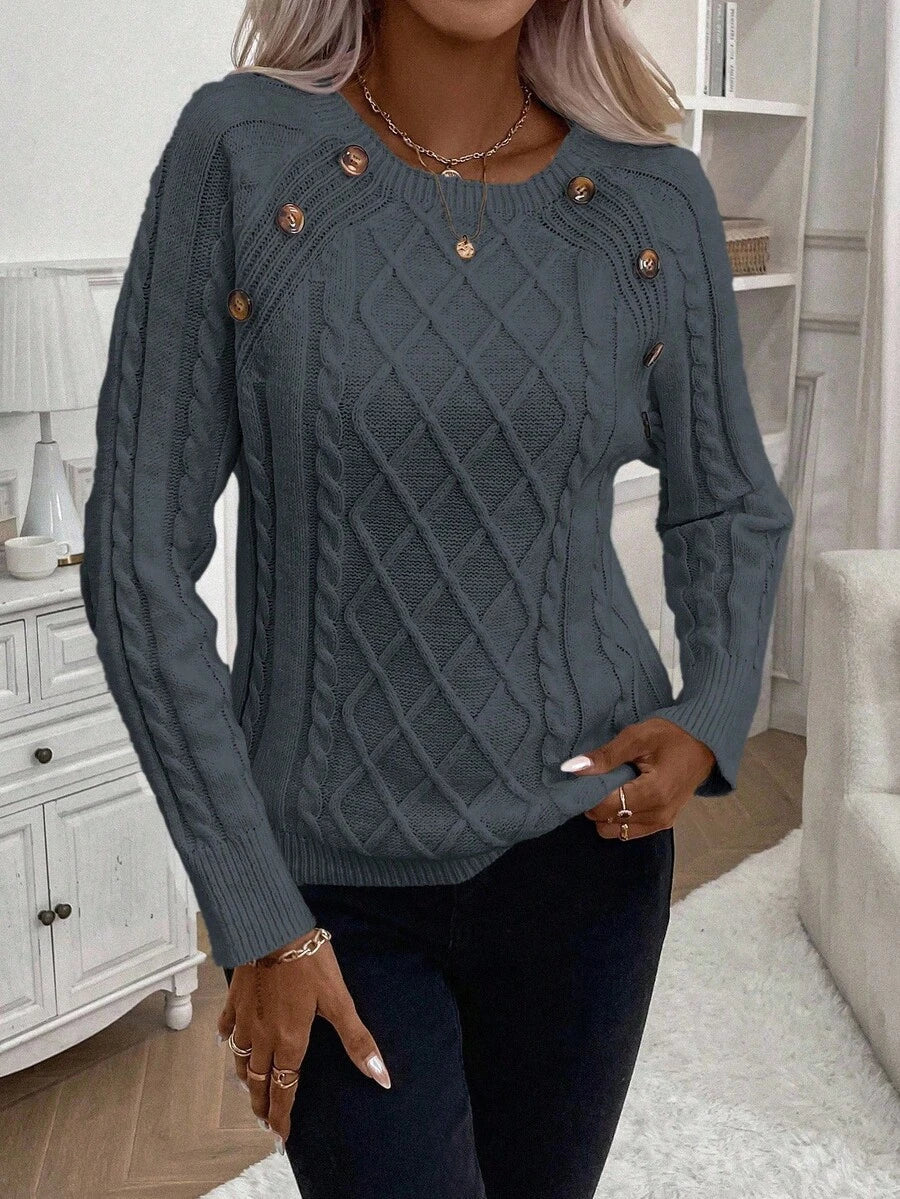ASTRELLA – Ladies’ Button-Detail Cable Knit Jumper