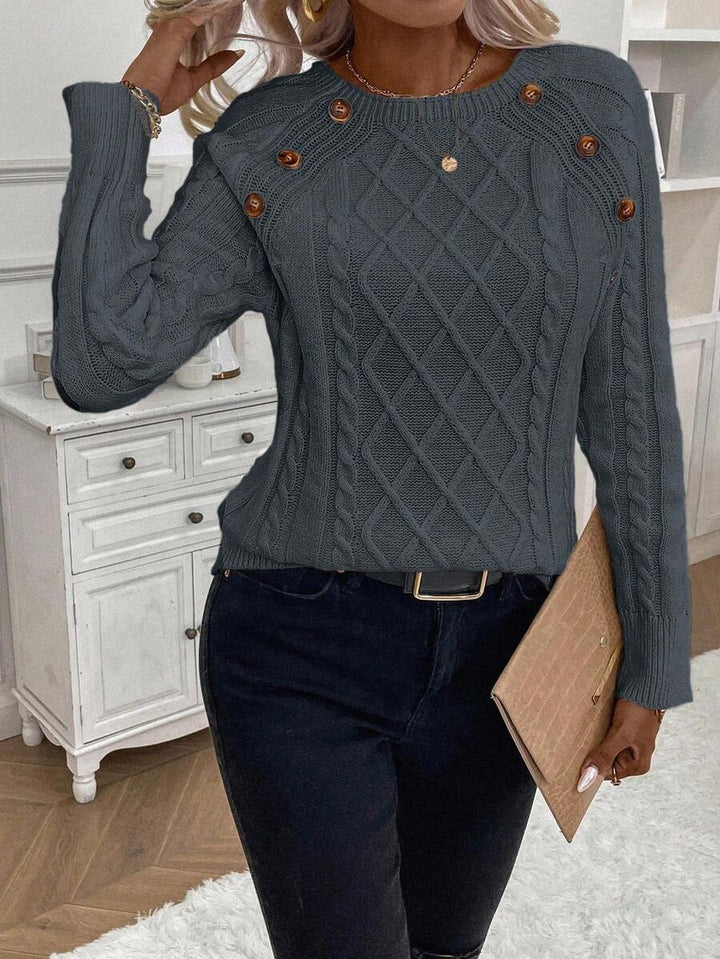 ASTRELLA – Ladies’ Button-Detail Cable Knit Jumper
