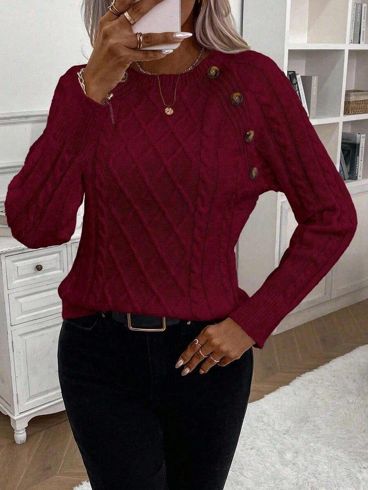 ASTRELLA – Ladies’ Button-Detail Cable Knit Jumper
