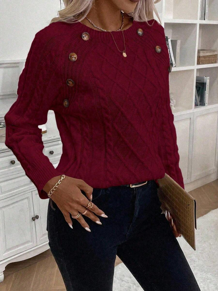 ASTRELLA – Ladies’ Button-Detail Cable Knit Jumper