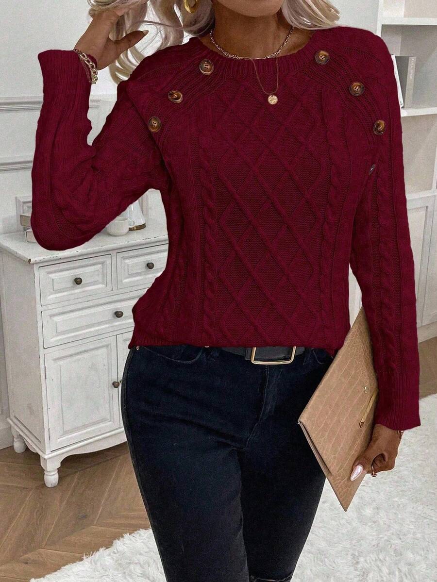 ASTRELLA – Ladies’ Button-Detail Cable Knit Jumper