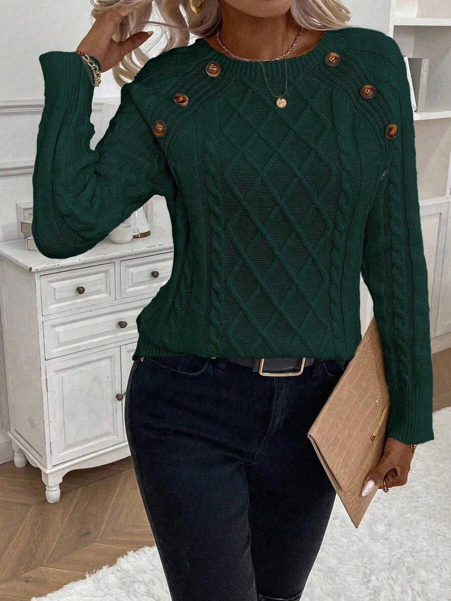 ASTRELLA – Ladies’ Button-Detail Cable Knit Jumper