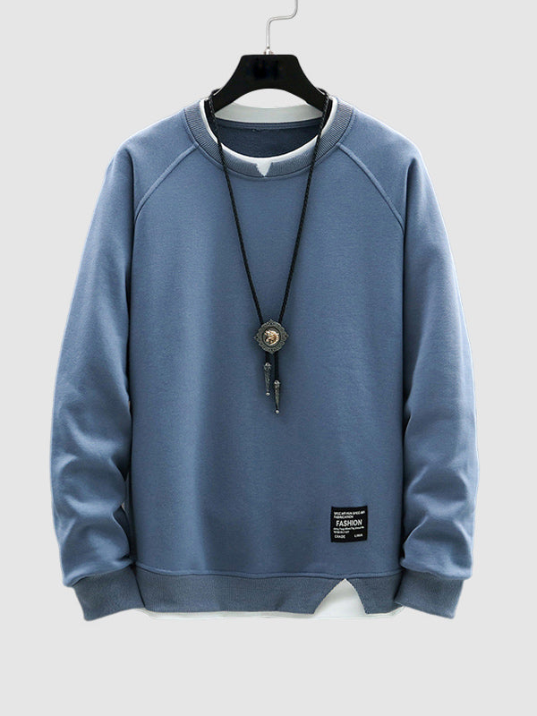 Men's fake two piece stacking crew neck sweatshirt