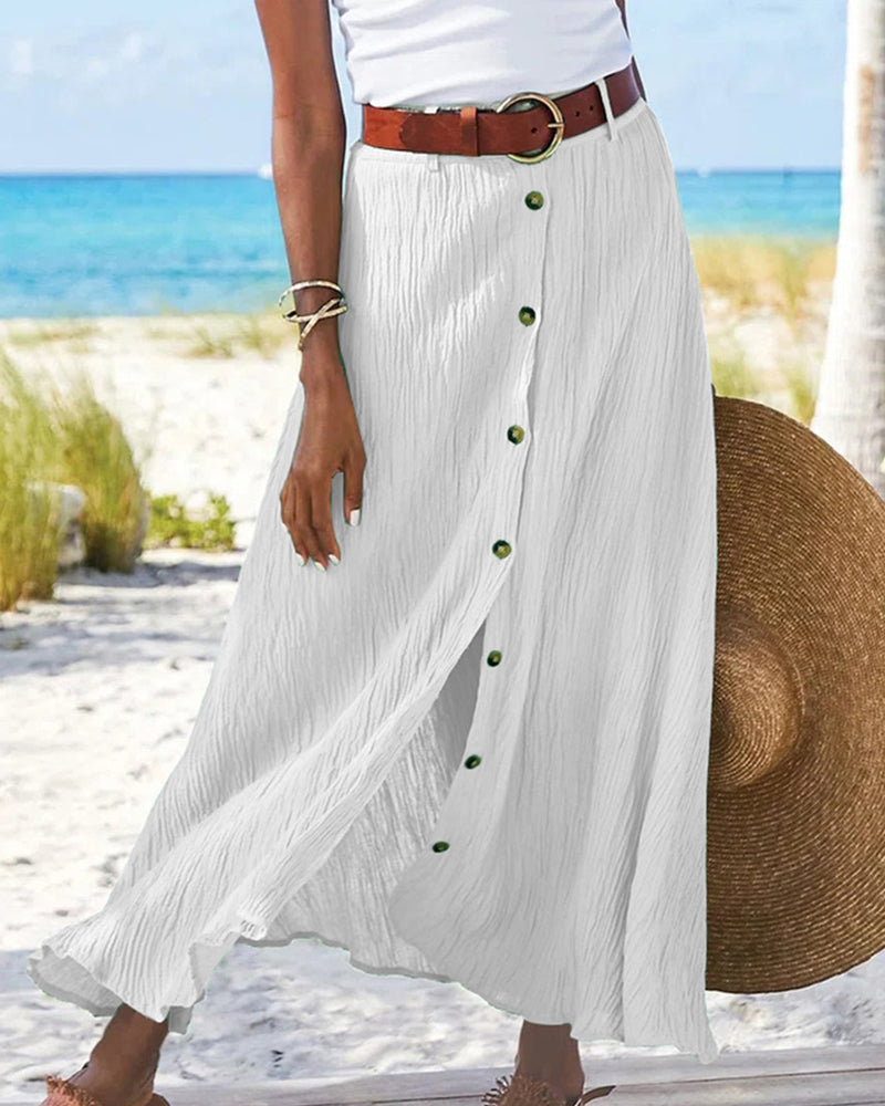 Syndy™ | Button-Detail Flowing Skirt