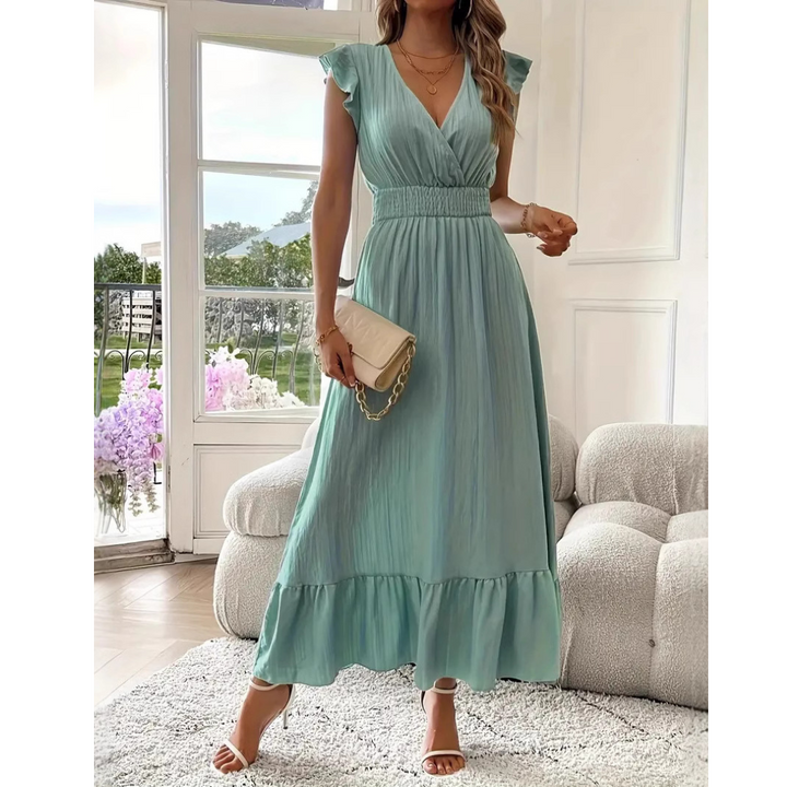 AVALERI™ - Chic Shirred V-Neck Maxi Dress for Summer