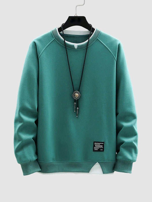 Men's fake two piece stacking crew neck sweatshirt