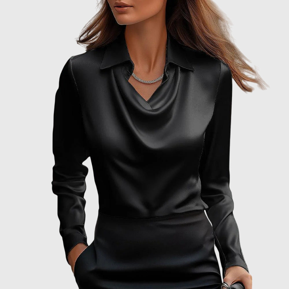 Astrella | Chic Blouse with Luminous Finish and Pleated Neck Detail