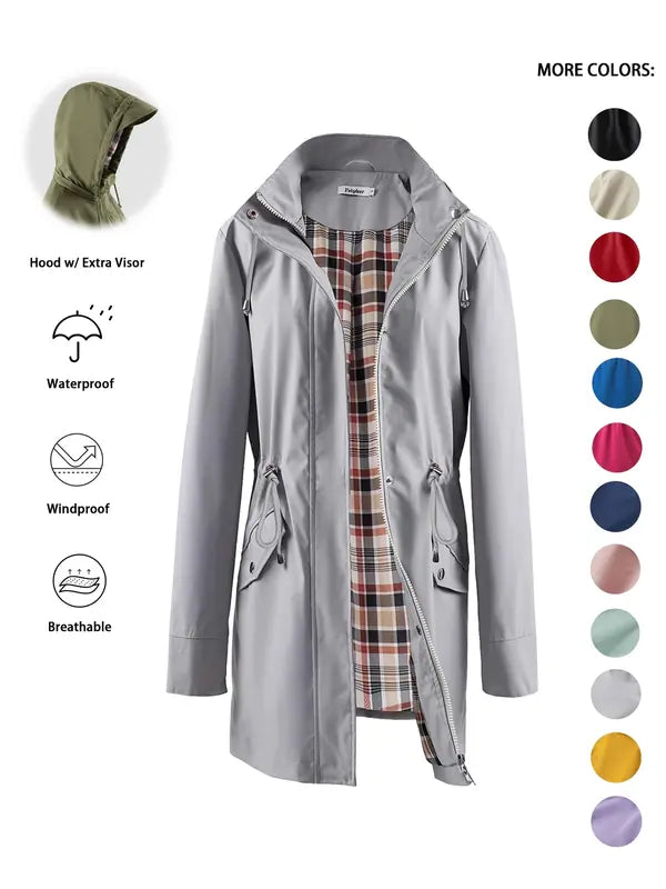 QING™ - Casual Hooded Trench Coat with Drawstring and Zip Closure