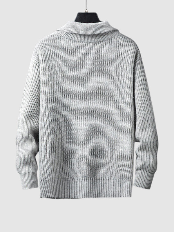 Men's Solid Color Loose Fit Zip-up Collar Sweater