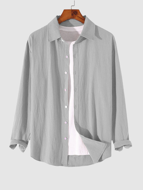 MEN'S COTTON AND LINEN TEXTURED LONG SLEEVES SHIRT
