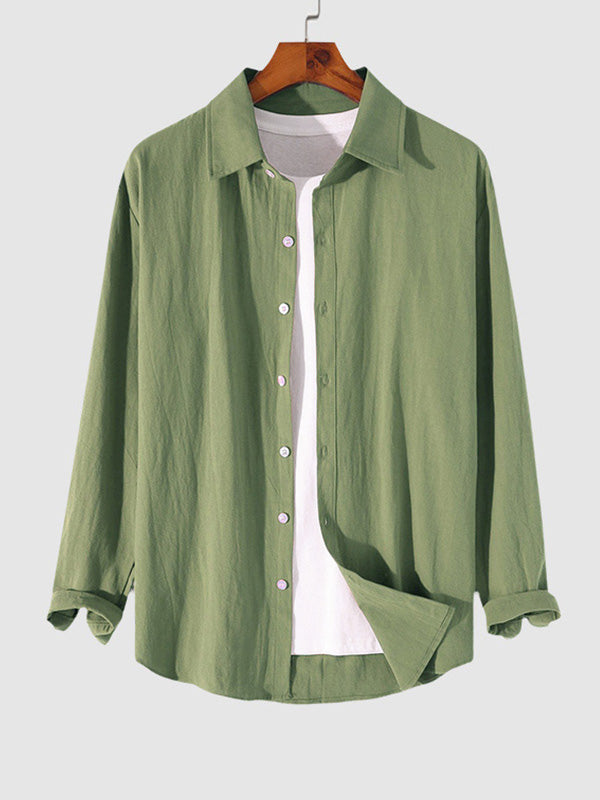 MEN'S COTTON AND LINEN TEXTURED LONG SLEEVES SHIRT