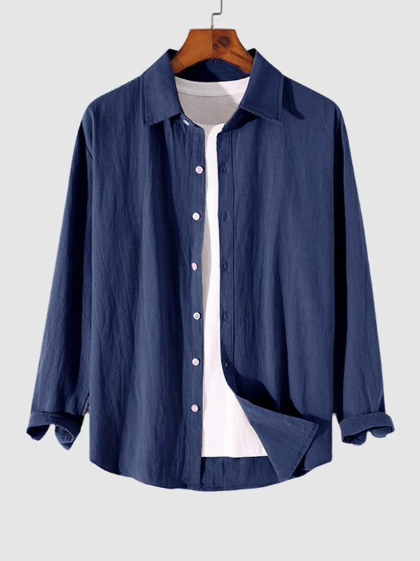 MEN'S COTTON AND LINEN TEXTURED LONG SLEEVES SHIRT