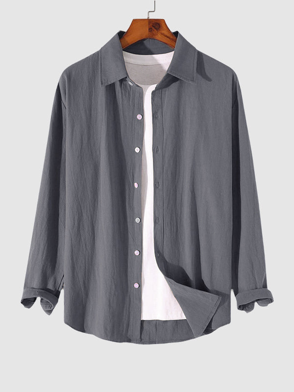 MEN'S COTTON AND LINEN TEXTURED LONG SLEEVES SHIRT