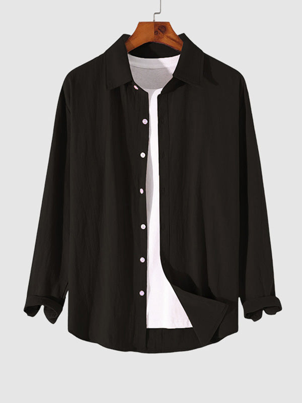 MEN'S COTTON AND LINEN TEXTURED LONG SLEEVES SHIRT