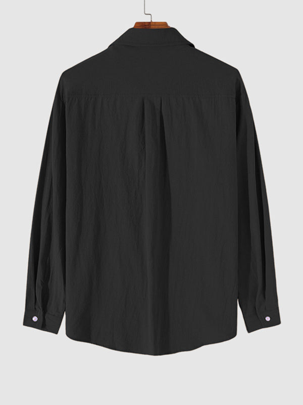 MEN'S COTTON AND LINEN TEXTURED LONG SLEEVES SHIRT