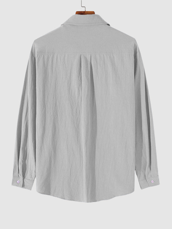 MEN'S COTTON AND LINEN TEXTURED LONG SLEEVES SHIRT