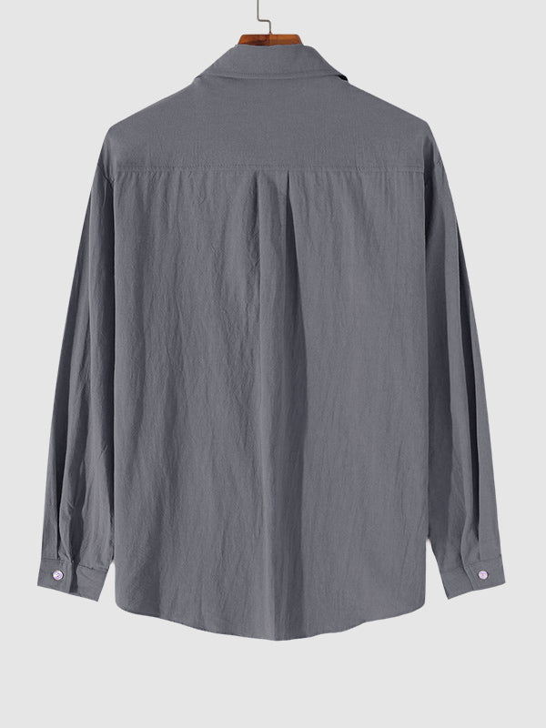 MEN'S COTTON AND LINEN TEXTURED LONG SLEEVES SHIRT
