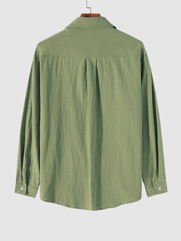 MEN'S COTTON AND LINEN TEXTURED LONG SLEEVES SHIRT