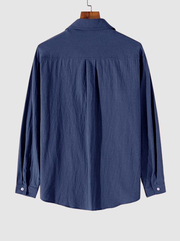 MEN'S COTTON AND LINEN TEXTURED LONG SLEEVES SHIRT