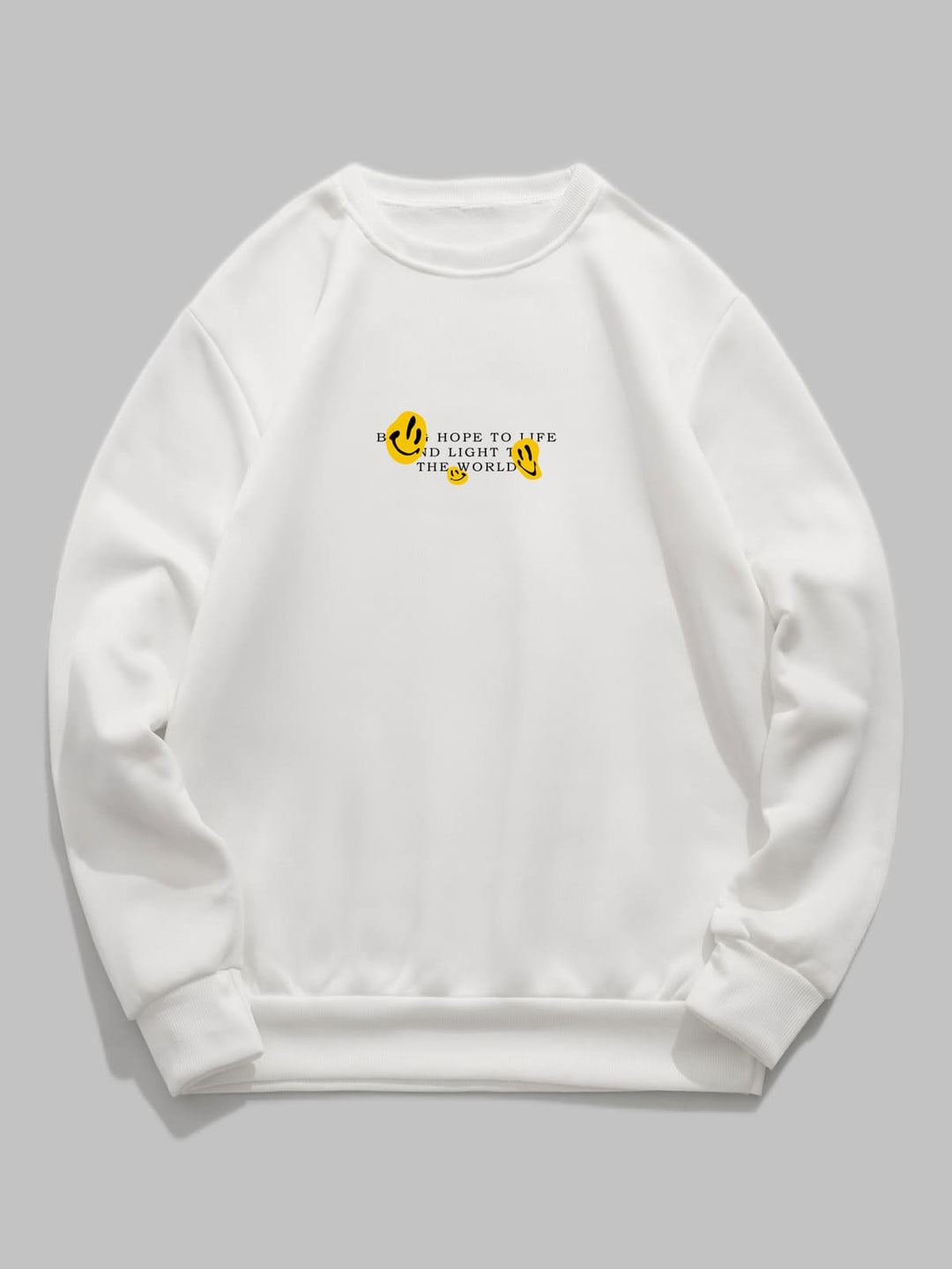 Men's Letter Smiley Face Print Casual Round Neck Pullover Sweatshirt