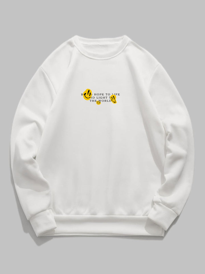 Men's Letter Smiley Face Print Casual Round Neck Pullover Sweatshirt