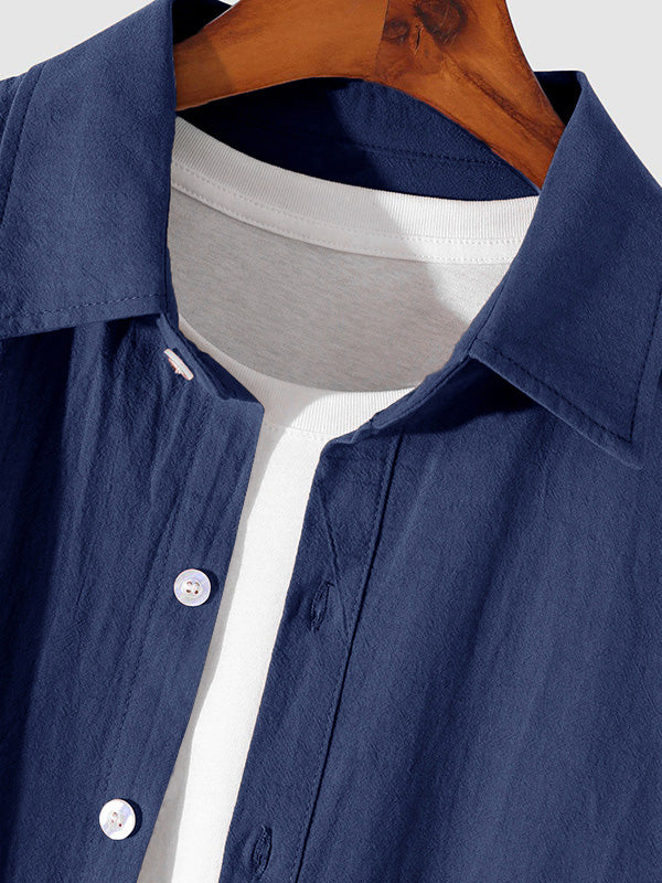 MEN'S COTTON AND LINEN TEXTURED LONG SLEEVES SHIRT