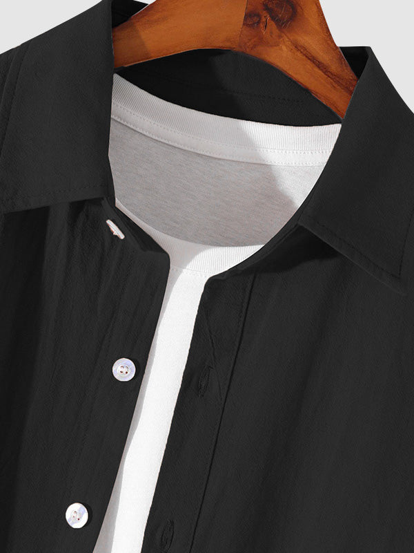 MEN'S COTTON AND LINEN TEXTURED LONG SLEEVES SHIRT