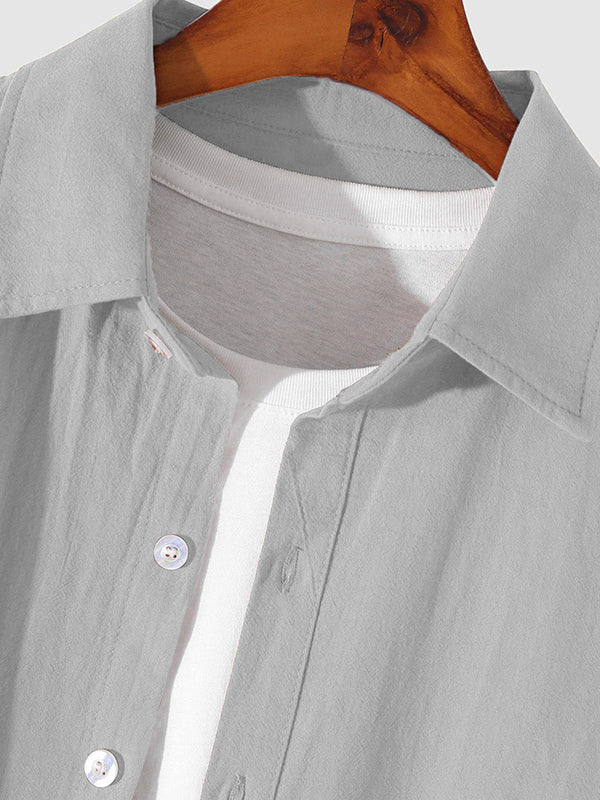 MEN'S COTTON AND LINEN TEXTURED LONG SLEEVES SHIRT