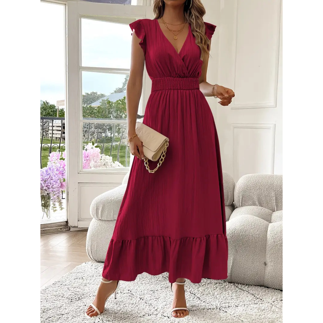 AVALERI™ - Chic Shirred V-Neck Maxi Dress for Summer