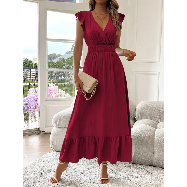 AVALERI™ - Chic Shirred V-Neck Maxi Dress for Summer
