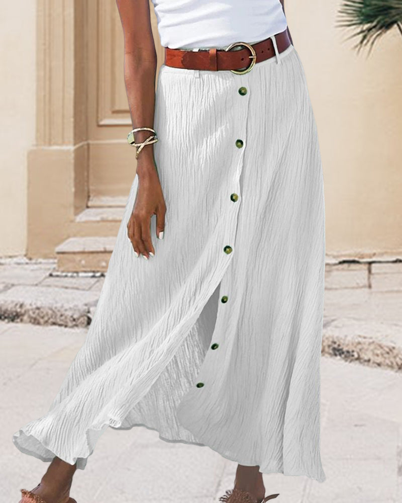 Syndy™ | Button-Detail Flowing Skirt