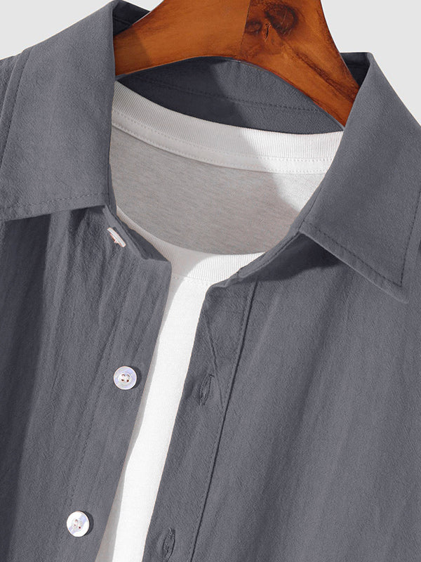 MEN'S COTTON AND LINEN TEXTURED LONG SLEEVES SHIRT