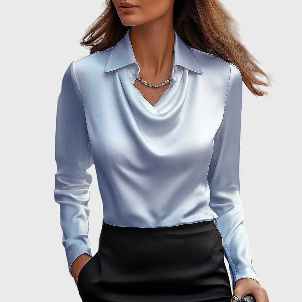 Astrella | Chic Blouse with Luminous Finish and Pleated Neck Detail