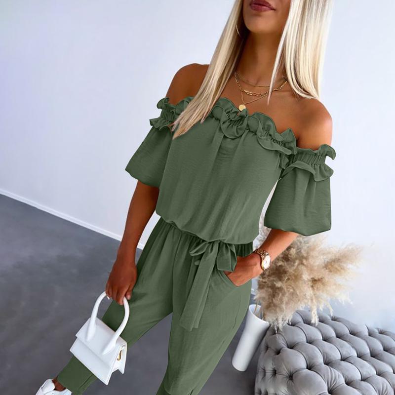 MILA™ – Stylish Off-Shoulder Frill Jumpsuit with Tie Waist