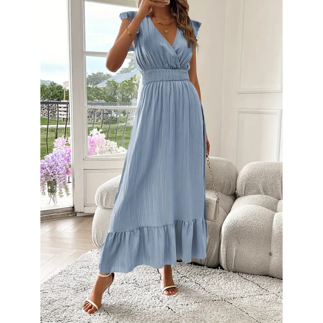 AVALERI™ - Chic Shirred V-Neck Maxi Dress for Summer