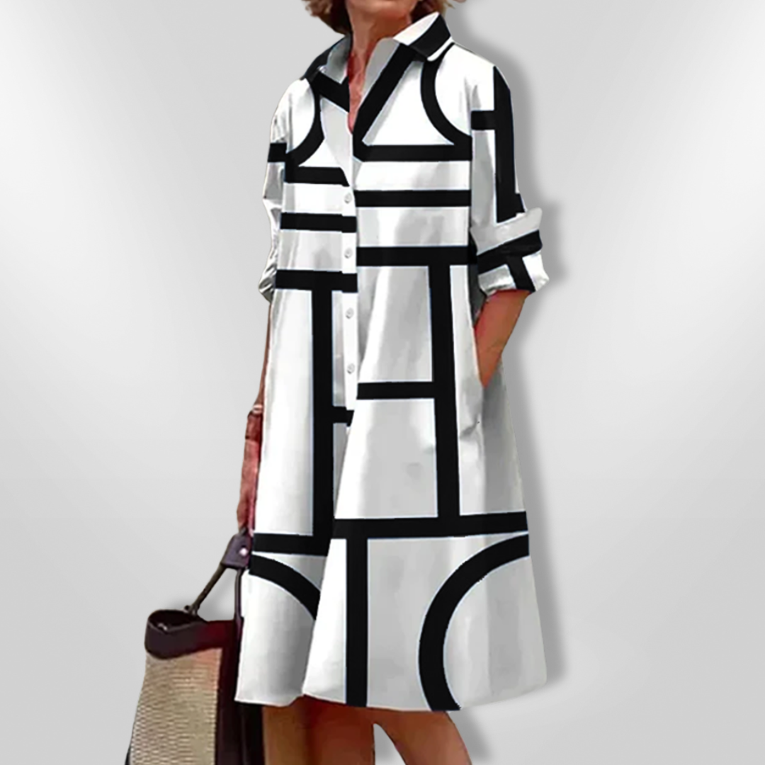 CHEZKA™ - Sophisticated Geometric Midi Dress