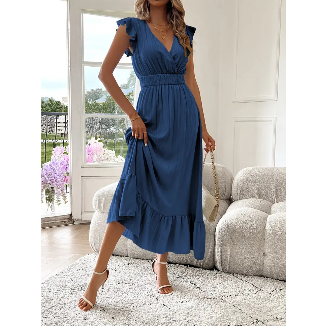 AVALERI™ - Chic Shirred V-Neck Maxi Dress for Summer