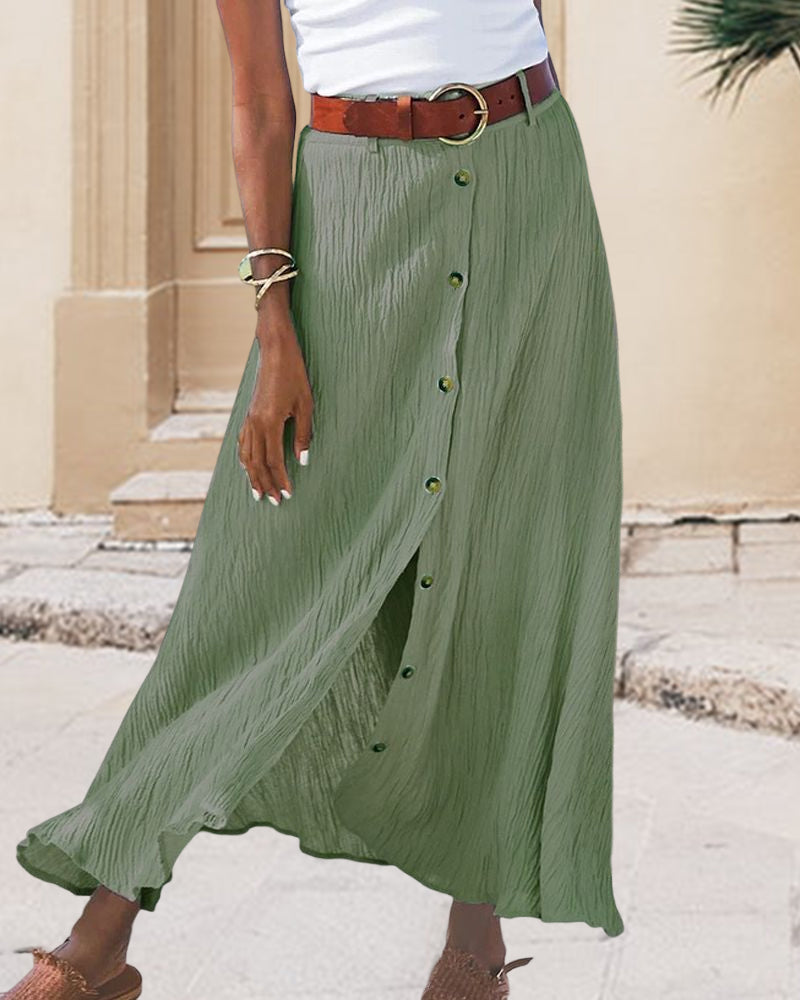 Syndy™ | Button-Detail Flowing Skirt