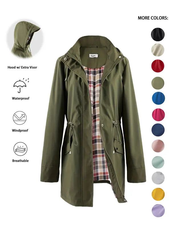 QING™ - Casual Hooded Trench Coat with Drawstring and Zip Closure